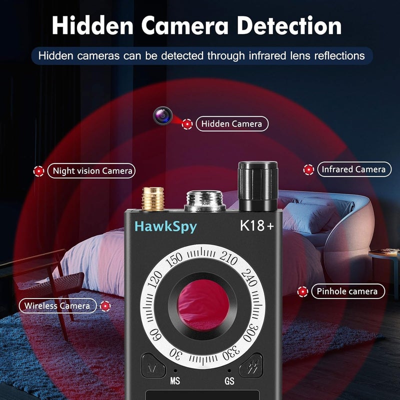 HawkSpy K18 Hidden Camera Detectors Bug & GPS Tracker Scanner Spy Camera Finder for Hidden Devices Listening Device Scanner with Sound & Vibration Alarm Portable Privacy Protection(Black) - Image 3